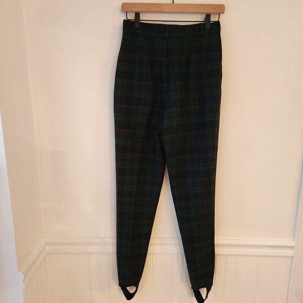 VTG High Waisted Green Plaid Stirrup Pants Trousers Made in USA 2-4 (VTG 5/6) - Picture 2 of 8